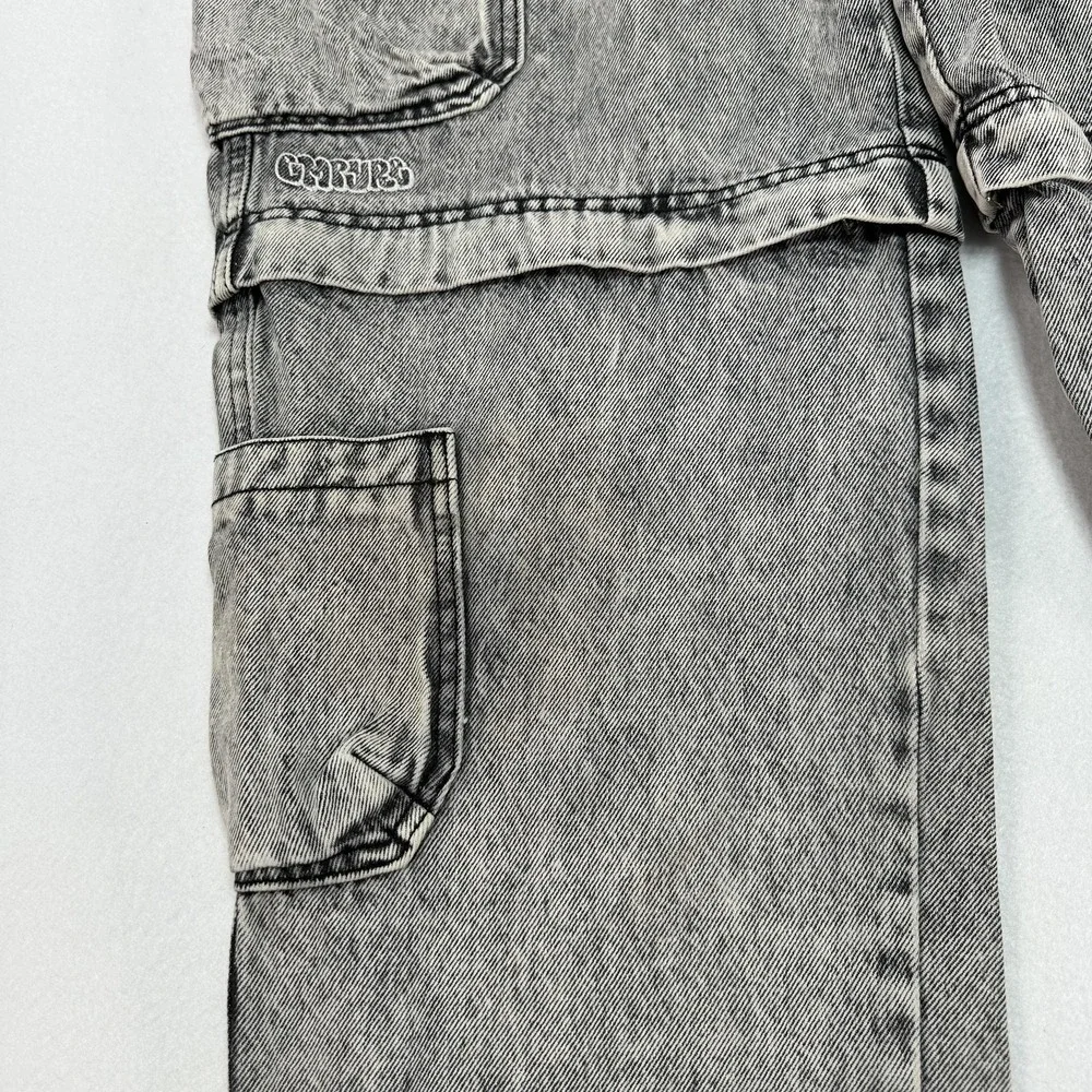 Empyre Jeans Mens 34x30 Gray Relaxed Wide Leg Cargo Acid Wash Denim Streetwear